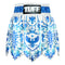 TUFF Muay Thai Boxing Shorts Gladiator Blue & White Classic Victorian Pattern