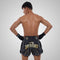 TUFF Muay Thai Boxing Shorts New Retro Style "Black Singha Yantra with War Flag"