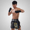 TUFF Muay Thai Boxing Shorts New Retro Style "Black Singha Yantra with War Flag"