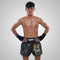 TUFF Muay Thai Boxing Shorts New Retro Style "Black Singha Yantra with War Flag"