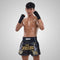 TUFF Muay Thai Boxing Shorts New Retro Style "Black Twin Tiger With Gold Text"